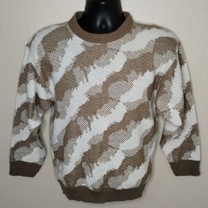 VINTAGE 80s La Vista Men's Medium Sweater Crew Neck Pullover Brown Acrylic USA